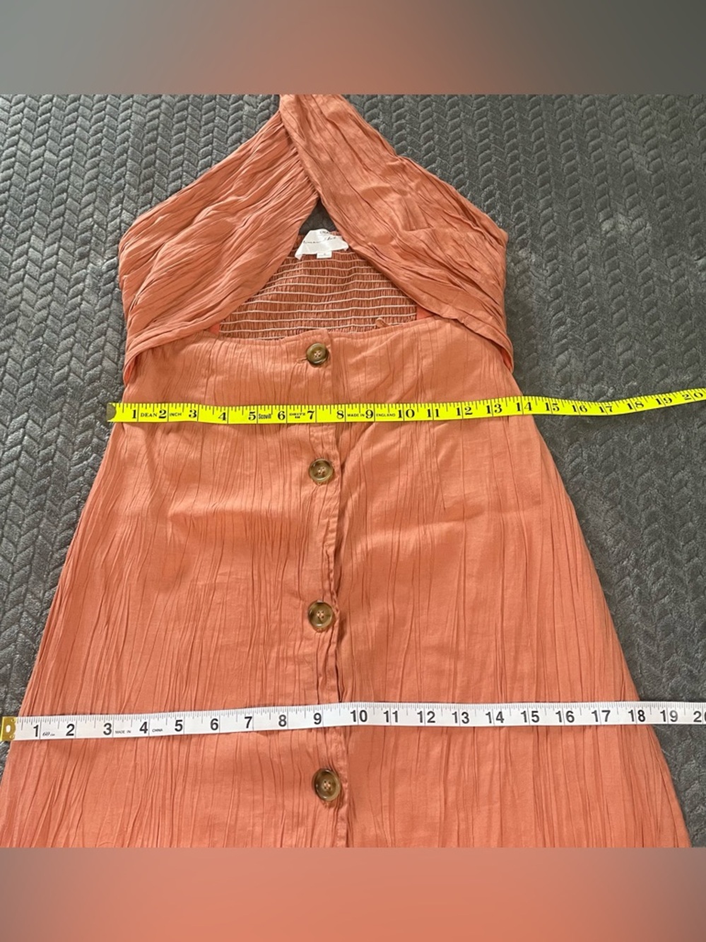 Line & Dot Rust Halter Midi Dress Button Front Smocked Back Size S Summer - Picture 11 of 15